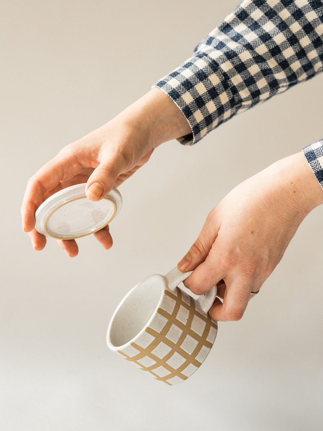 Speckle Grid Mug With Lid - Set of 2