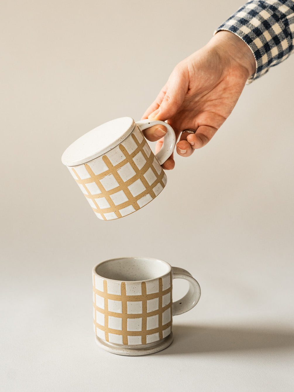Speckle Grid Mug With Lid - Set of 2