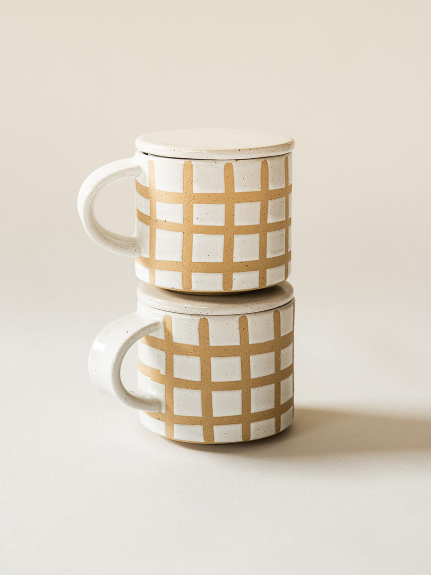 Speckle Grid Mug With Lid - Set of 2