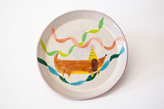 Party Dachshund Dog Dessert Plate - Set of 4