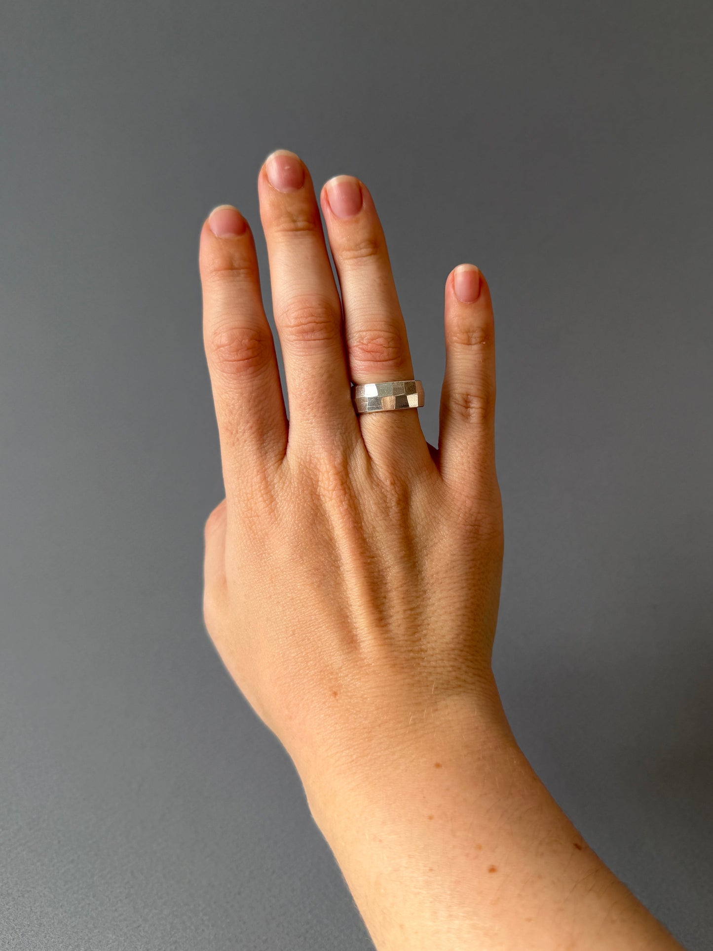 Sterling Silver Glimmering Facet Ring - Made to Order
