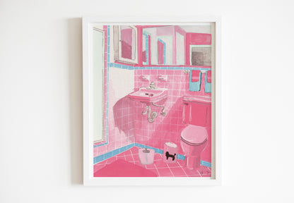 Vintage Pink Bathroom Print - 8x10