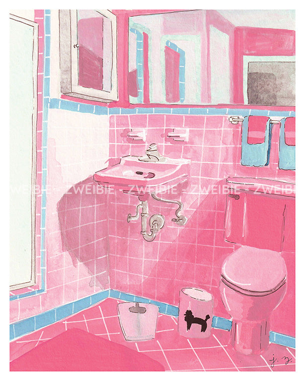 Vintage Pink Bathroom Print - 8x10